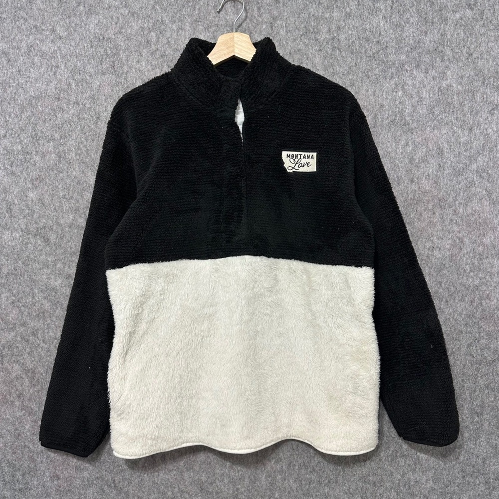 BoxerCraft Color Block‎ Fleece Pullover Sweatshirt Womens Size M Black White